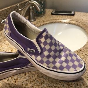 purple checkered slip on vans